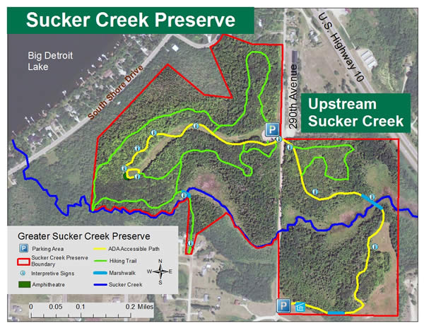 Map of Sucker Creek Preserve in Detroit Lakes, Minnesota.
